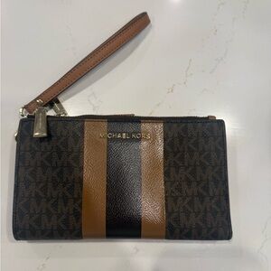 Michael Kors Brown and Black Signature Stripe Wristlet